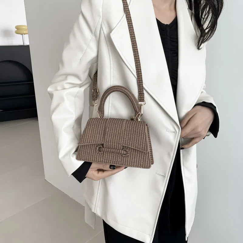 Women's PU leather crossbody messenger bag with sewing line detail, horizontal square shape, in brown colour