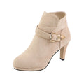 Plus size stiletto heel boots in brown, suede upper, round toe, mid-calf length