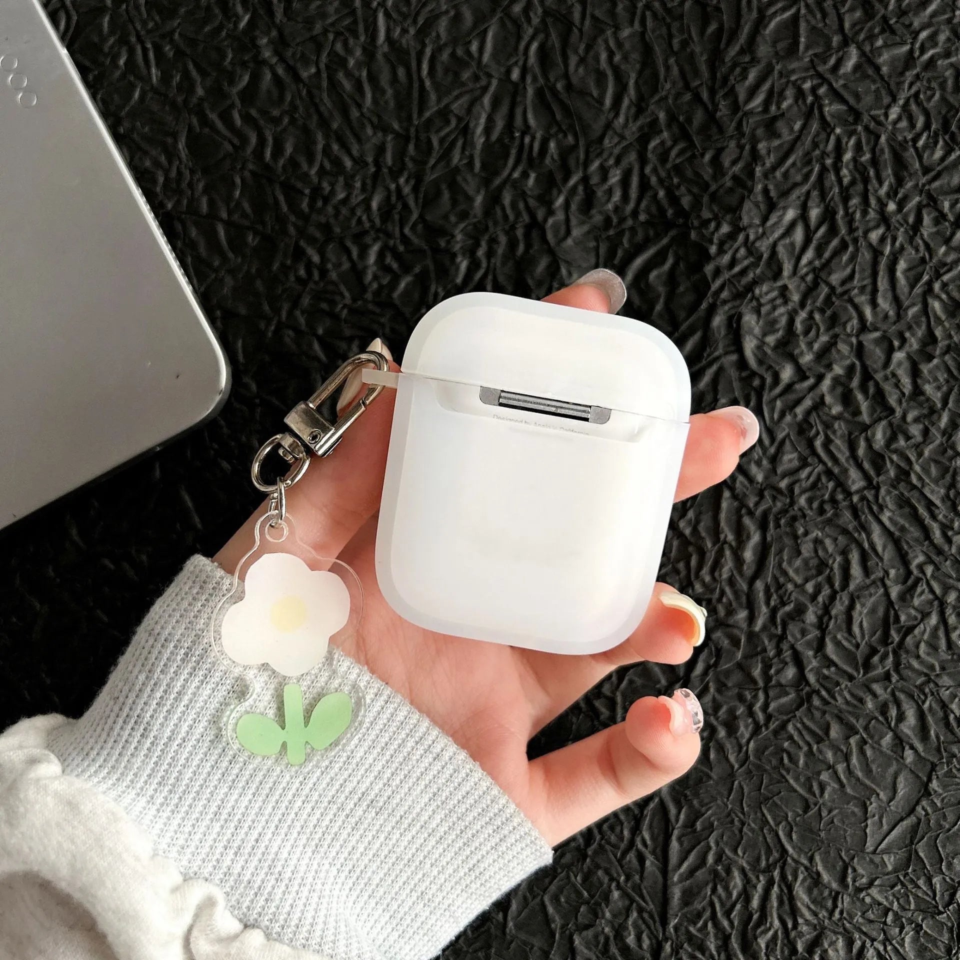Transparent green TPU earphone sleeve with embossed cartoon tulip design for Apple AirPods