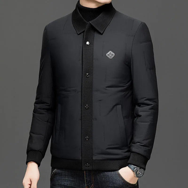 Men's loose padded coat with lapel collar and round hem in black, khaki or navy blue, sizes M to 4XL