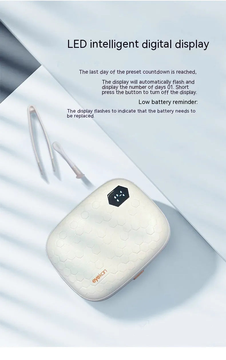 Automatic ultrasonic cleaning machine for glasses in pearl white, blue, or pink.