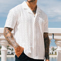 Men's hollow shirt slim fit woven polyester dotted casual top in white and black, sizes S to XXXL