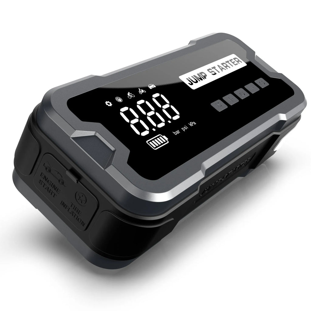 CY53 model black portable car jump starter power bank with digital screen and air hose