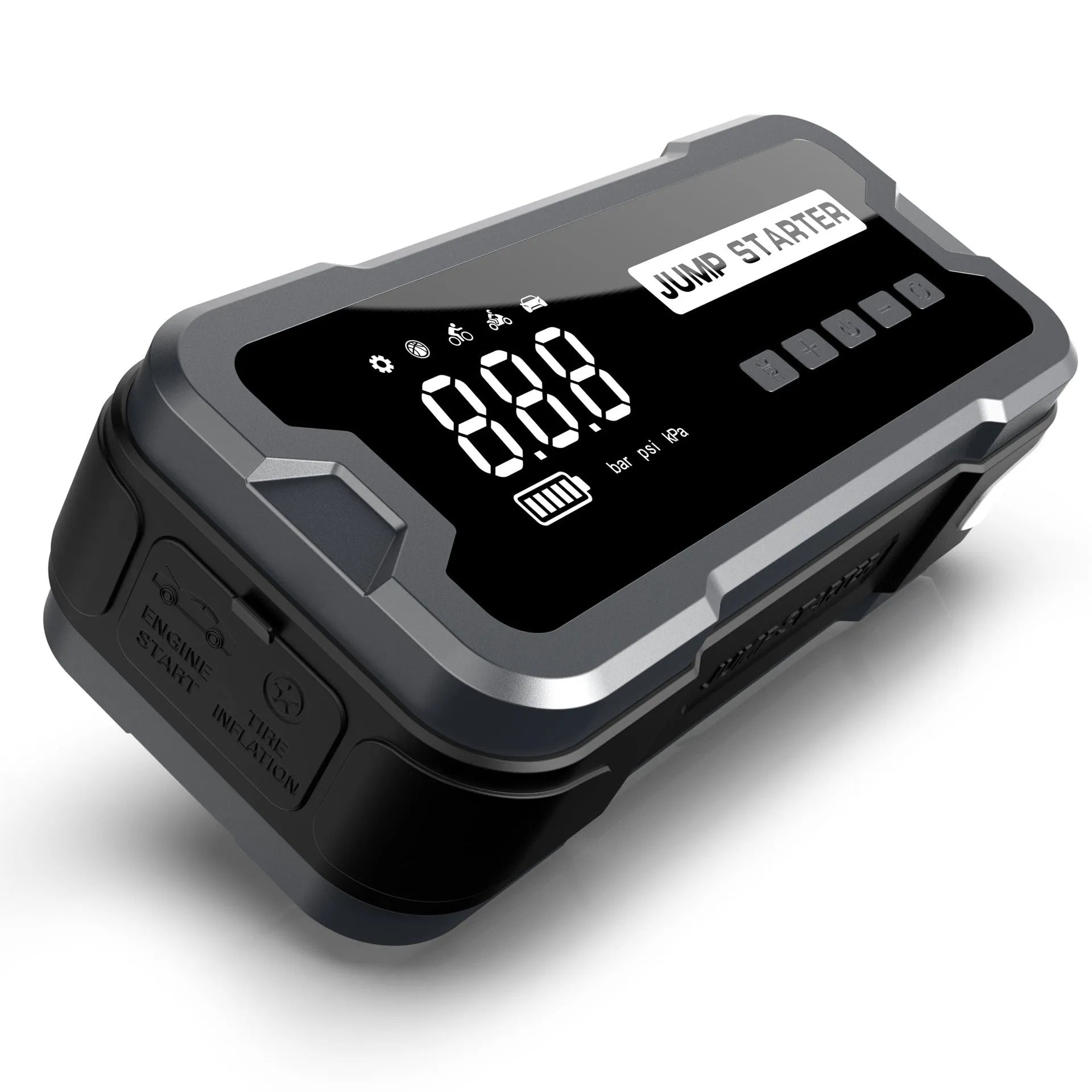 CY53 model black portable car jump starter power bank with digital screen and air hose