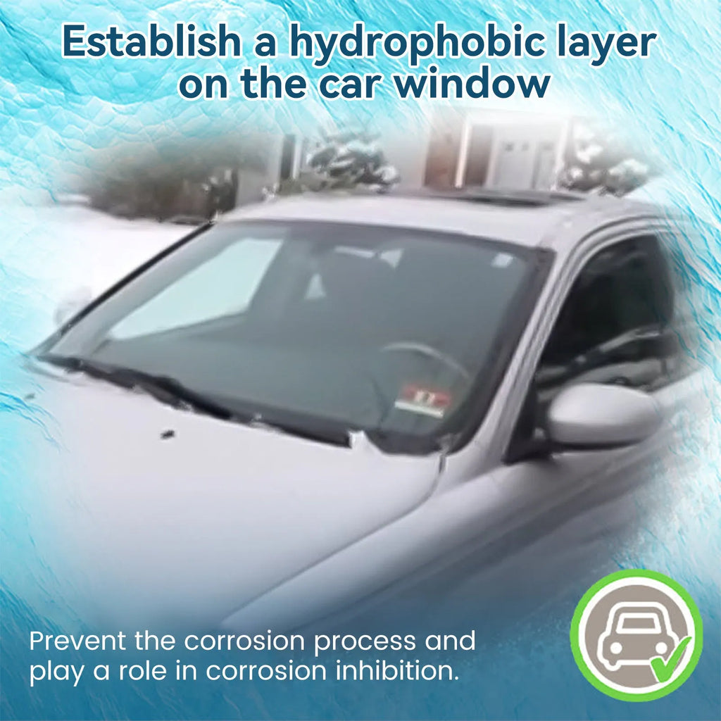 60ml bottle of car windscreen de-icing spray and a snow remover tool on a white background.