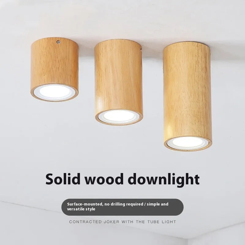Solid wood modern surface mounted downlight in wood colour round and square shapes for corridor or entrance.