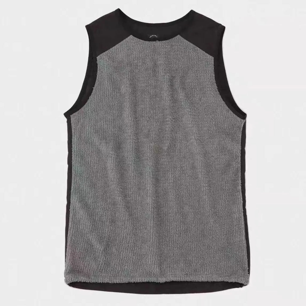 Men's black or gray fleece lined thermal vest, sleeveless loose fit, sizes S to XL
