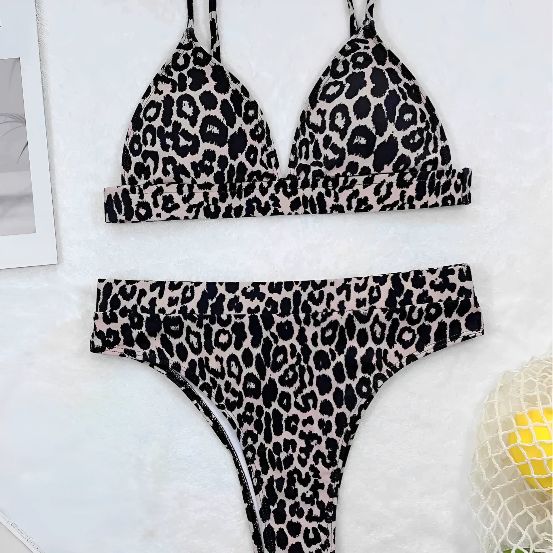 Leopard print bikini set with retro dots and backless brief design for women