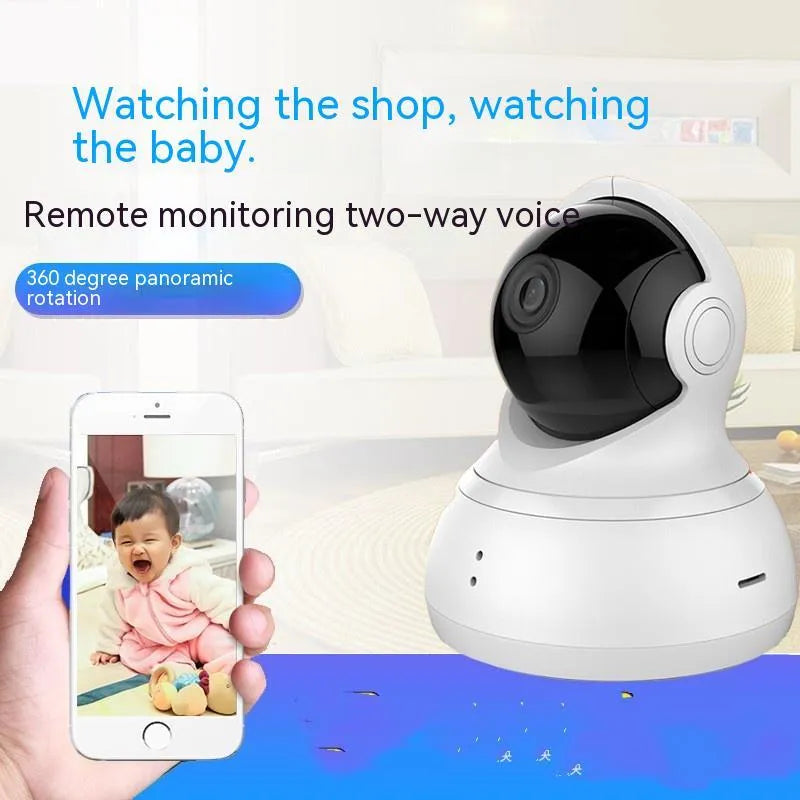 White HD night vision 360-degree surveillance wireless WiFi camera with wall mount for indoor home security monitoring