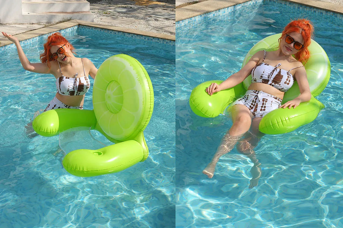 Inflatable water hammock with net seat in animal style, yellow puppy design, 160x90cm size for pool use