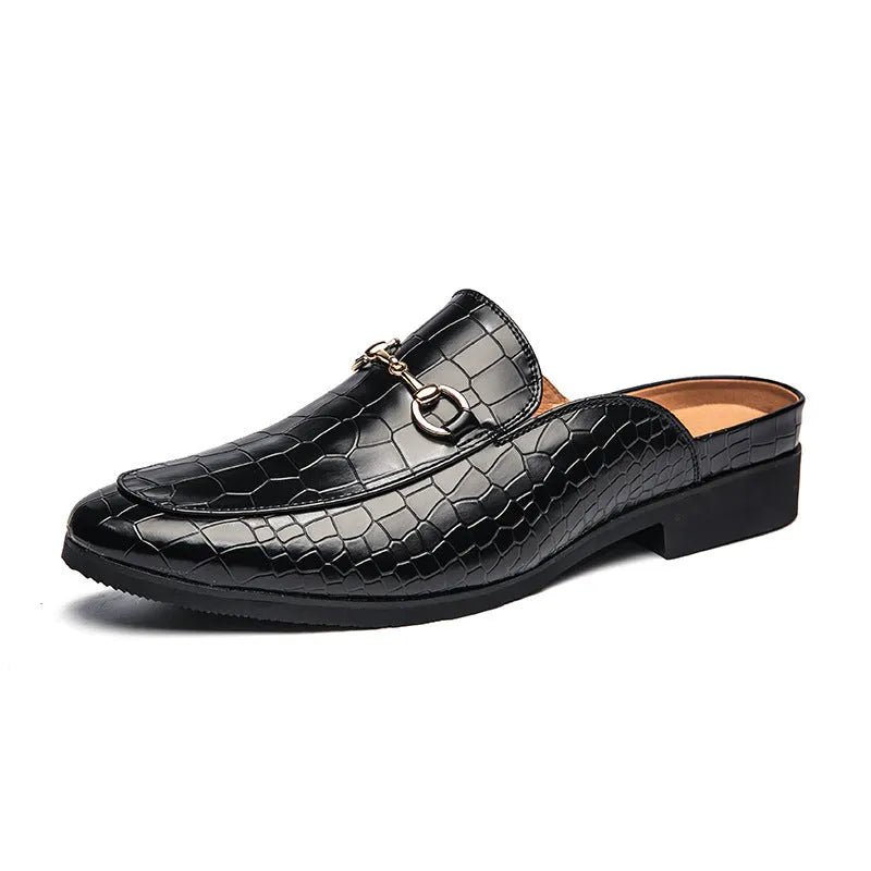 Men's lazy semi slipper shoes made of artificial PU upper in black, brown, and wine red colour options, sizes 38-48