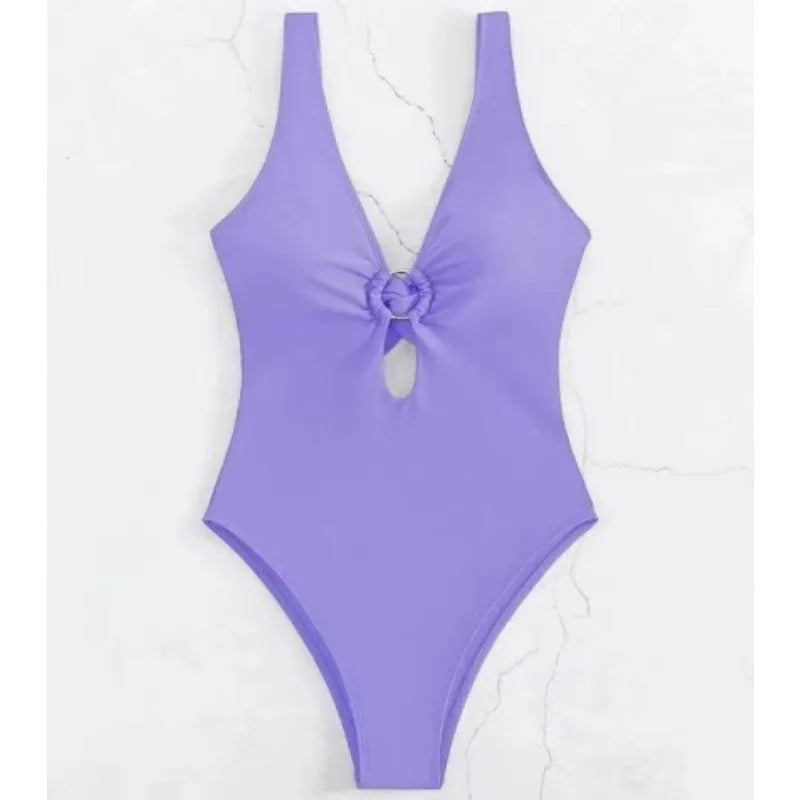 Women's solid colour polyester one-piece swimsuit for swimming available in multiple sizes and colours