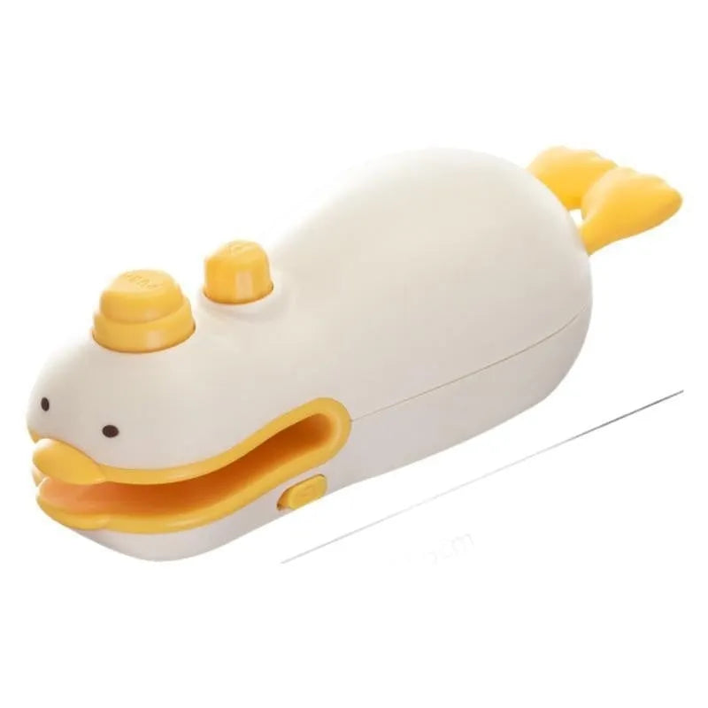 Yellow duck-shaped rechargeable bag sealing machine with animal jacquard pattern and charging cable