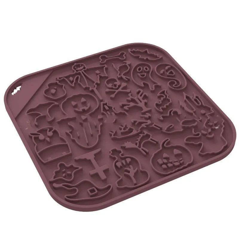 Silicone dog slow feeder bowl in a hexagonal shape on a floor, showing textured surface for slowing eating pace.