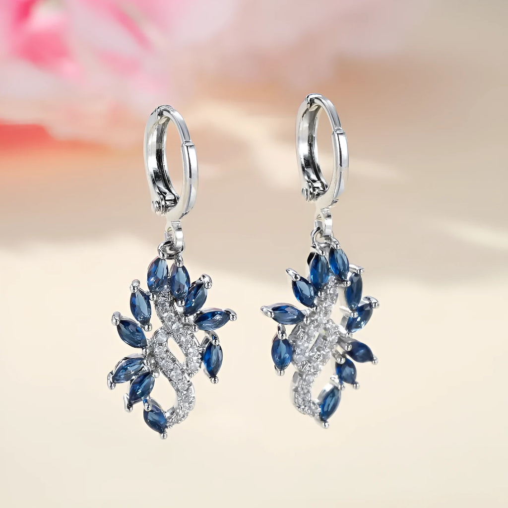 Women's simple minority style alloy earrings with platinum sapphire blue finish
