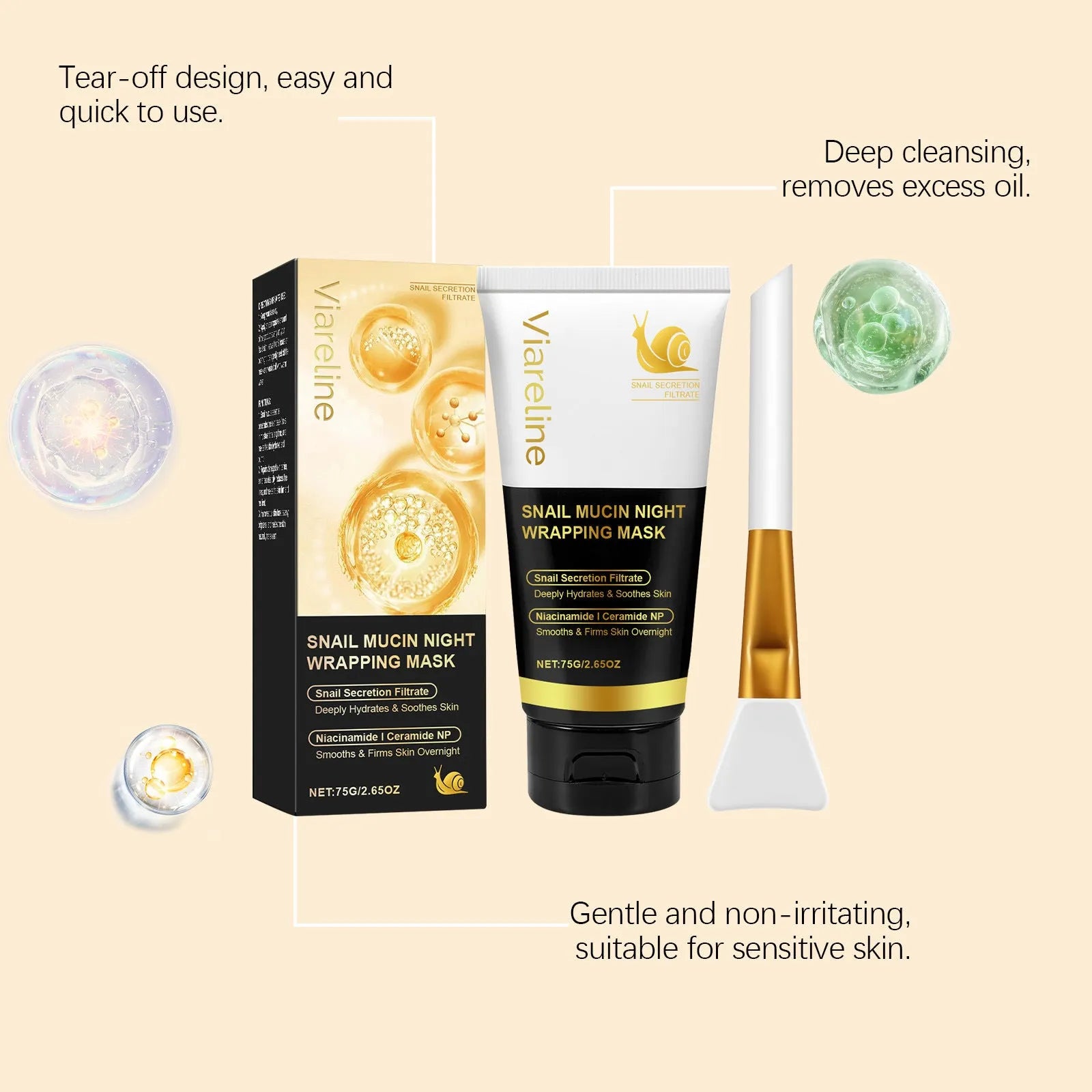 Turmeric sleep mask set with brush applicator in 4.6x4.6x14.2cm packaging