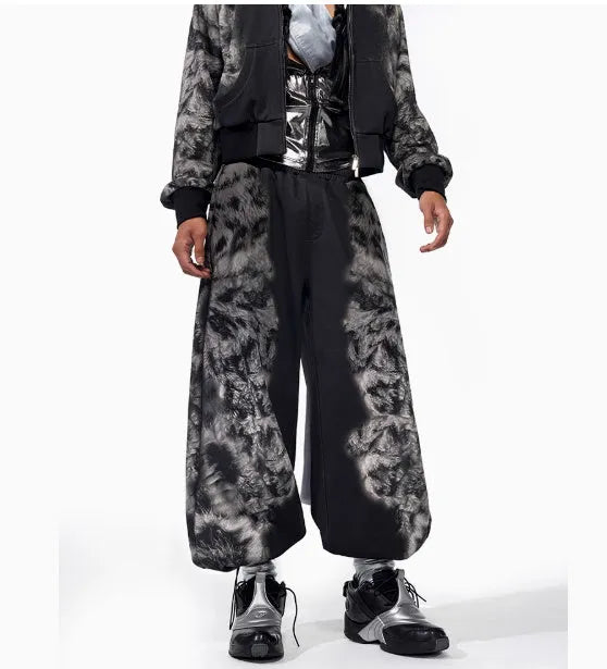 Women's loose fit printed tracksuit set including a hoodie, full-length trousers, and matching seven-inch shorts.