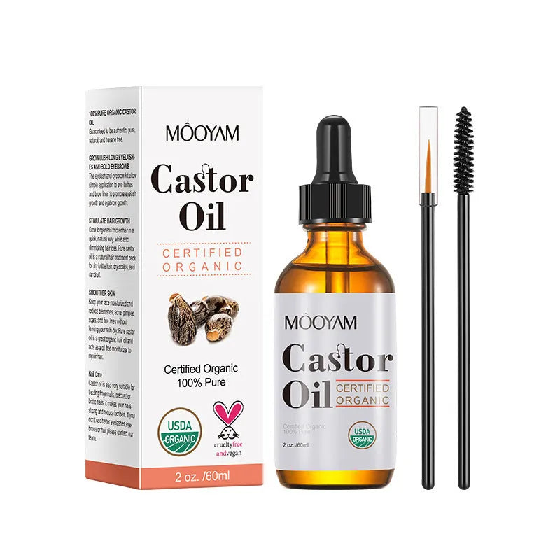 Mooyam Castor Oil 60ml bottle with label, suitable for skin care massage hair eyebrow eyelash conditioning