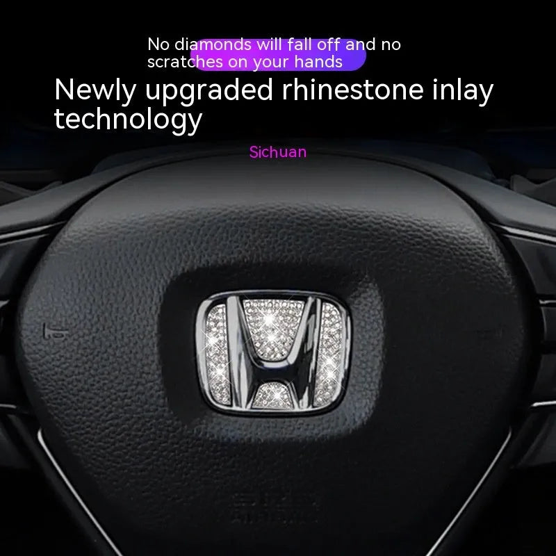 Zinc alloy diamond pattern decorative sticker for a Toyota car steering wheel.
