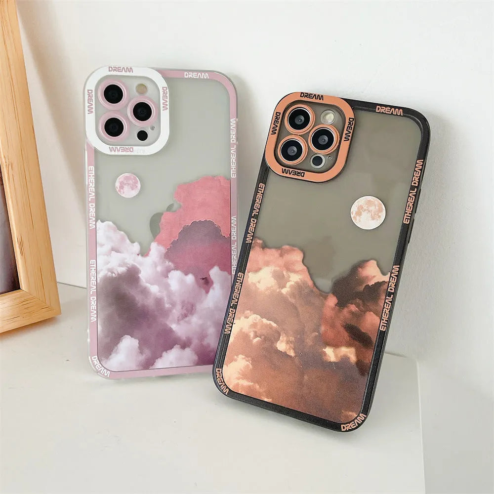 Sunset clouds design iPhone case with starry sky pattern on TPU material