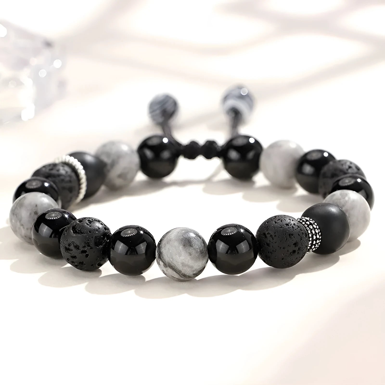 Black agate map stone volcanic bracelet diamond shape 10mm men 8mm women electroplated