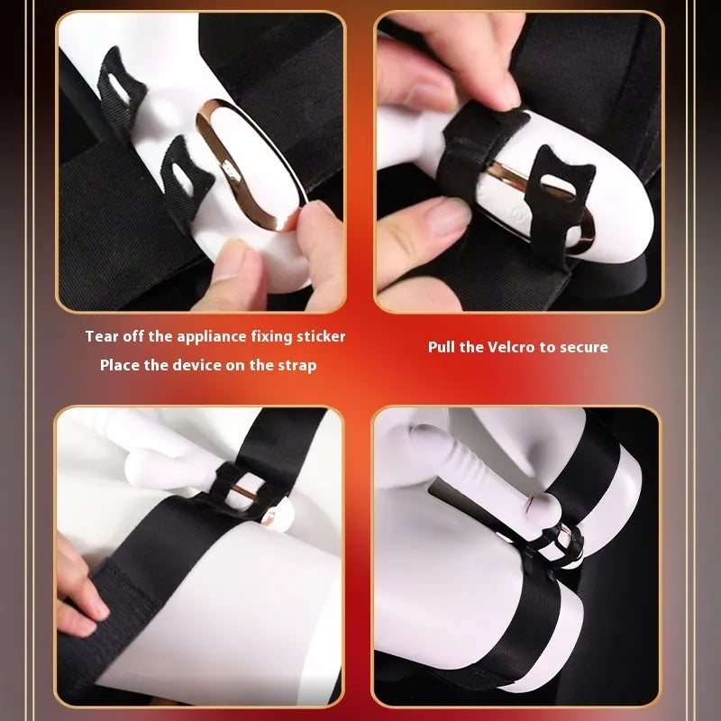 Black knitted strap-on harness with adjustable buckles for adult toys
