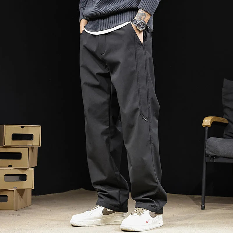 Japanese retro wide-leg pants, high waist drawstring, solid colour black, for men