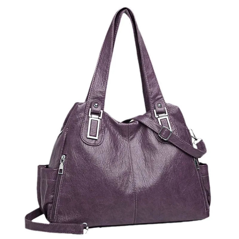 Soft PU leather women's tote bag in a square-vertical shape with a single shoulder strap.