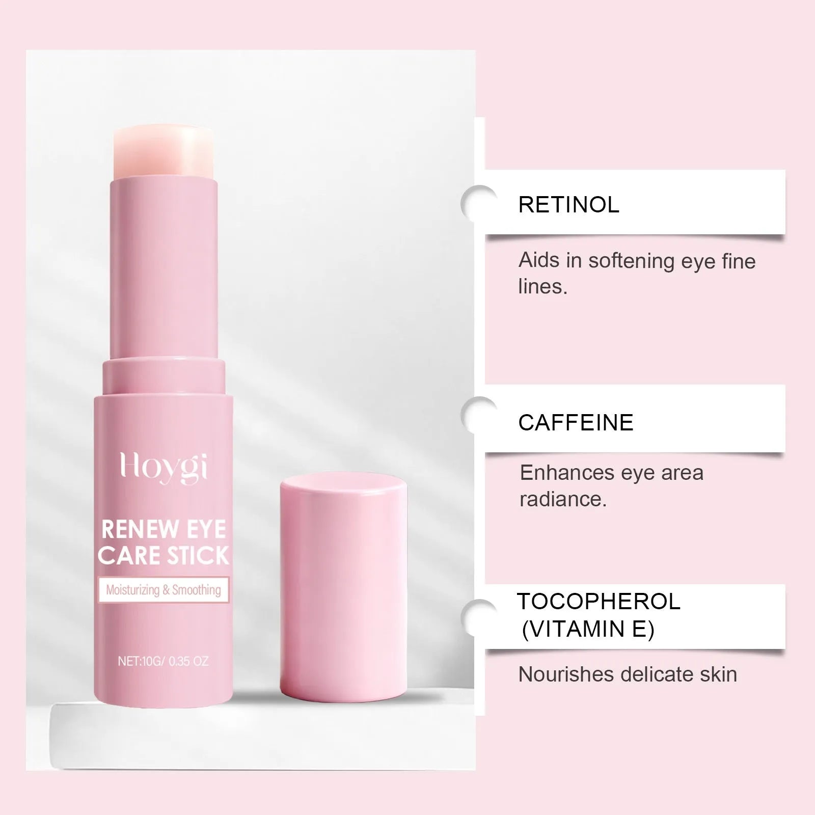 Retinol revitalizing eye cream stick with caffeine and vitamin E in twist-up packaging, 10g