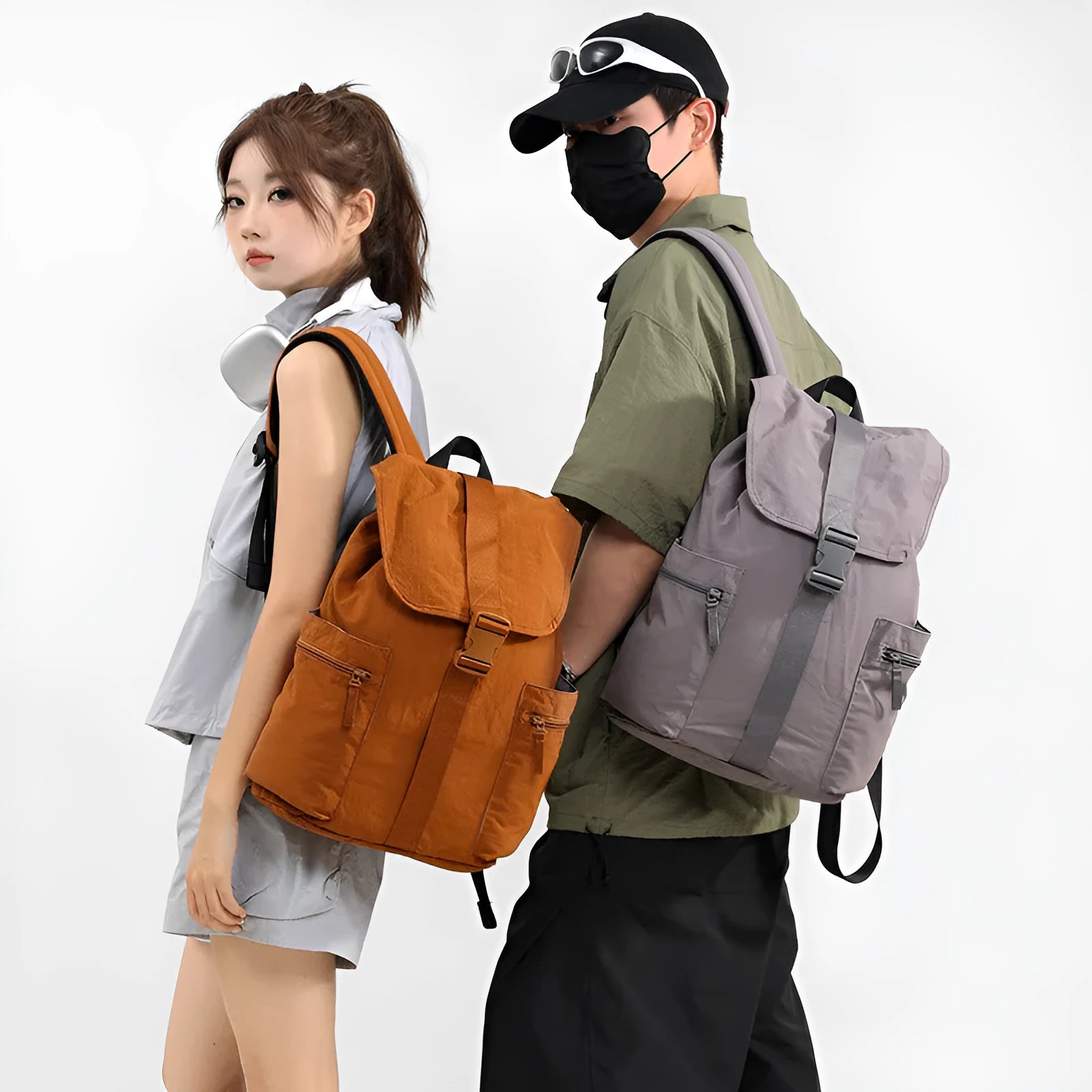 Unisex casual backpack in solid colour, PU exterior, nylon lining