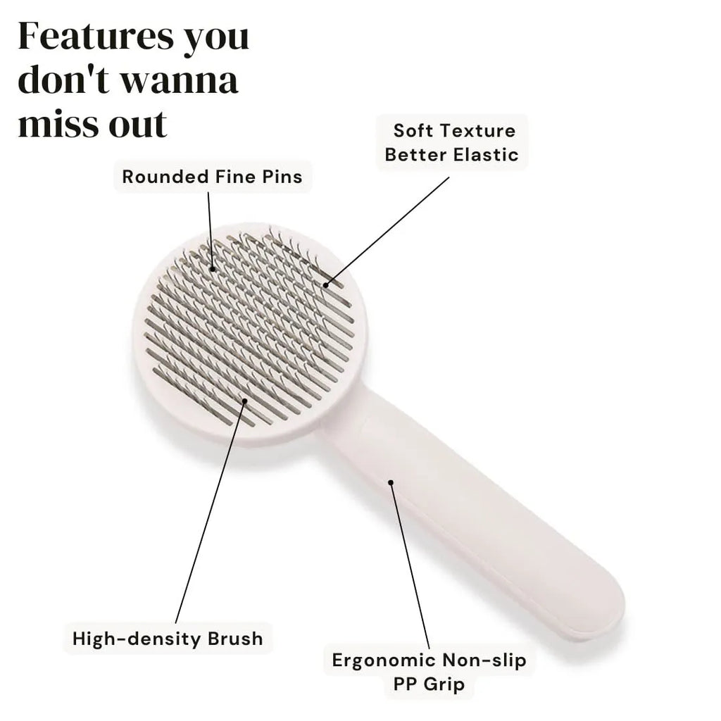 Blue self-cleaning slicker brush for dog and cat grooming with non-slip handle