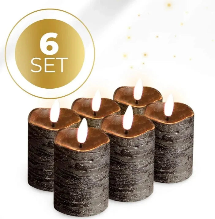 Black S6 LED pillar candle with flame-effect light, dimensions 5cm by 7cm.
