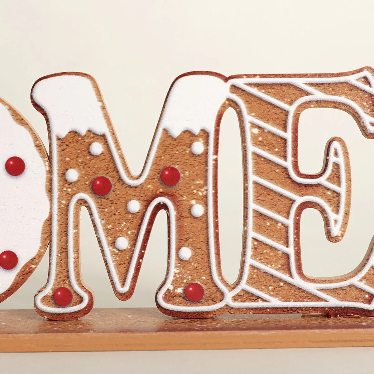 Christmas wooden letter ornament in ginger cake style with picture style colour finish for tree hanging