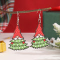 Wooden Christmas earrings with printed tree and snowman geometric designs