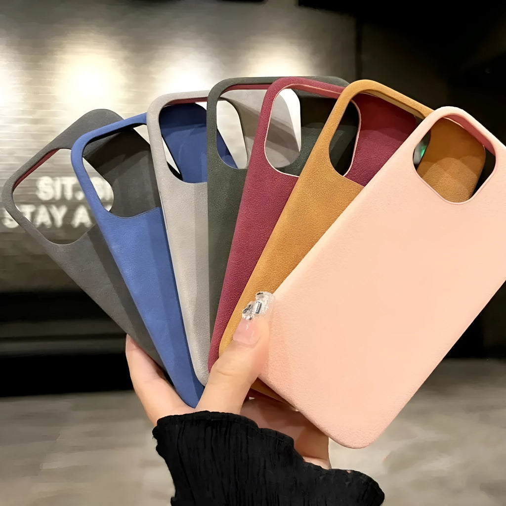 Imitation leather suede iPhone case in six colours with shockproof protection