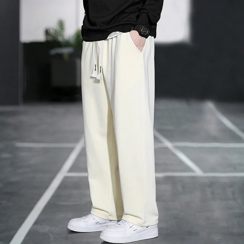 Men's casual bamboo fibre sports trousers with high waist and multiple pockets in grey colour