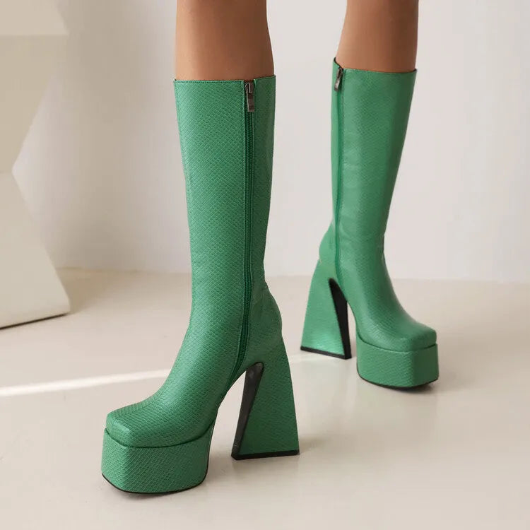 Women's casual boots in artificial PU leather available in black, red, blue, and white colours