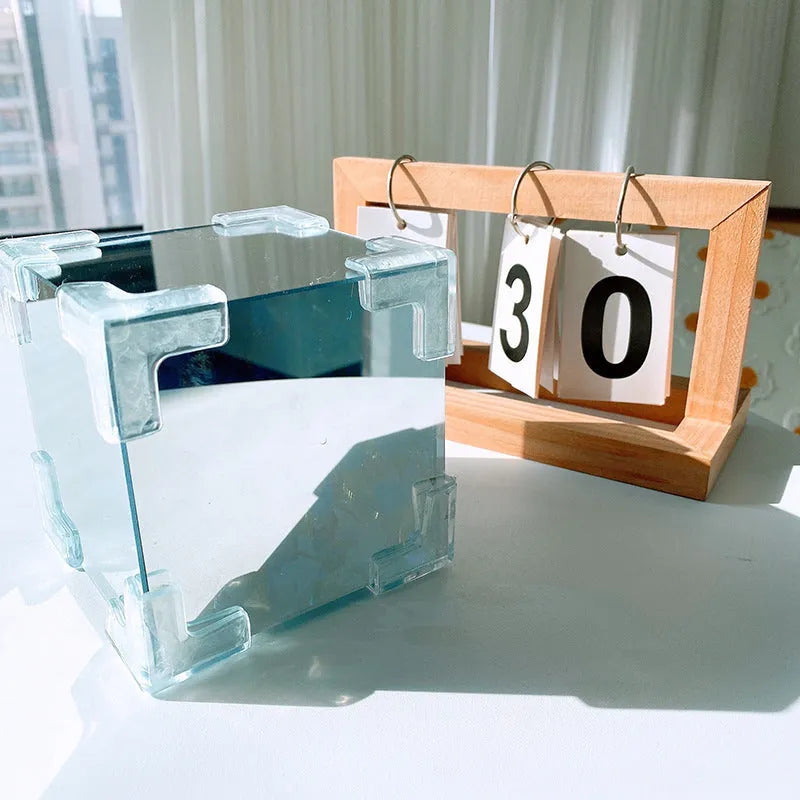 Blue Rubik's Cube Tulip Small Night Lamp with 20 small tulip flowers in 3D geometric design