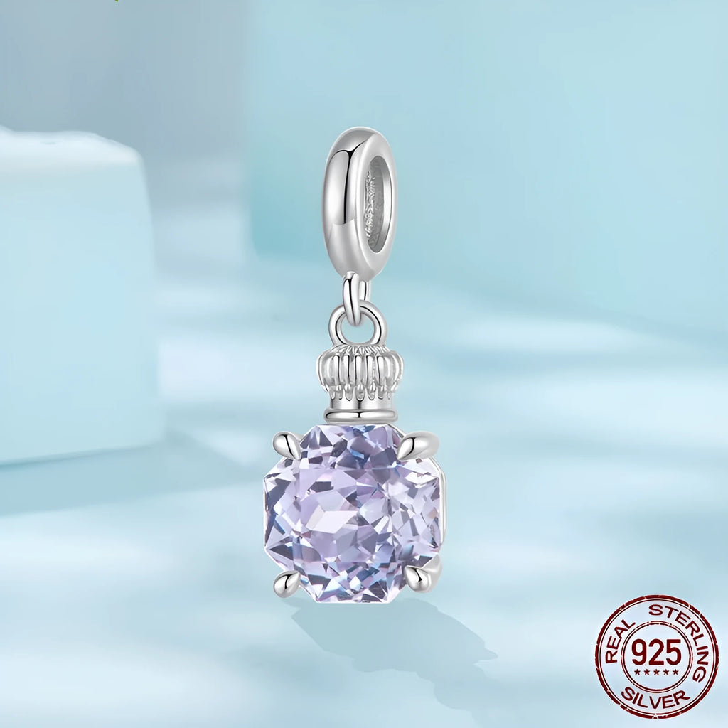 S925 sterling silver purple perfume bottle bead, 2.2cm x 0.8cm, with 0.4cm aperture for DIY jewellery