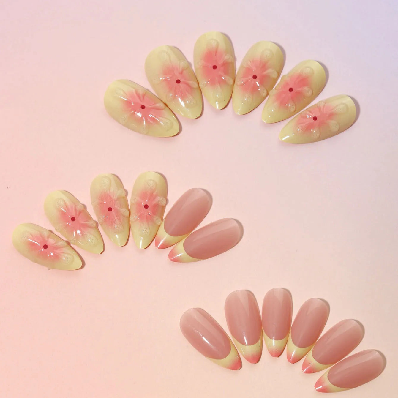 Cartoon 3D flower design detachable fake nails set with plastic armour pieces and jelly glue