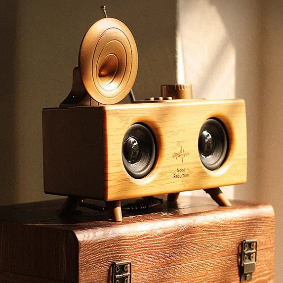 B6 wireless Bluetooth speaker subwoofer with imitation wood finish in dark brown