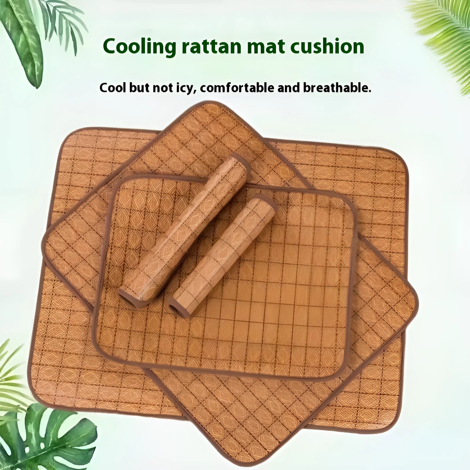 Brown rattan fibre cooling mat for dogs, shown in a large size.