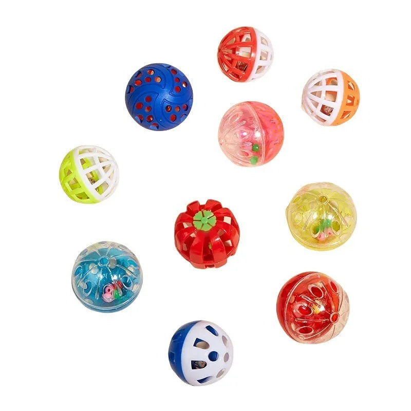 Colored plastic bell mesh hollow sound cat teasing ball in rainbow colour