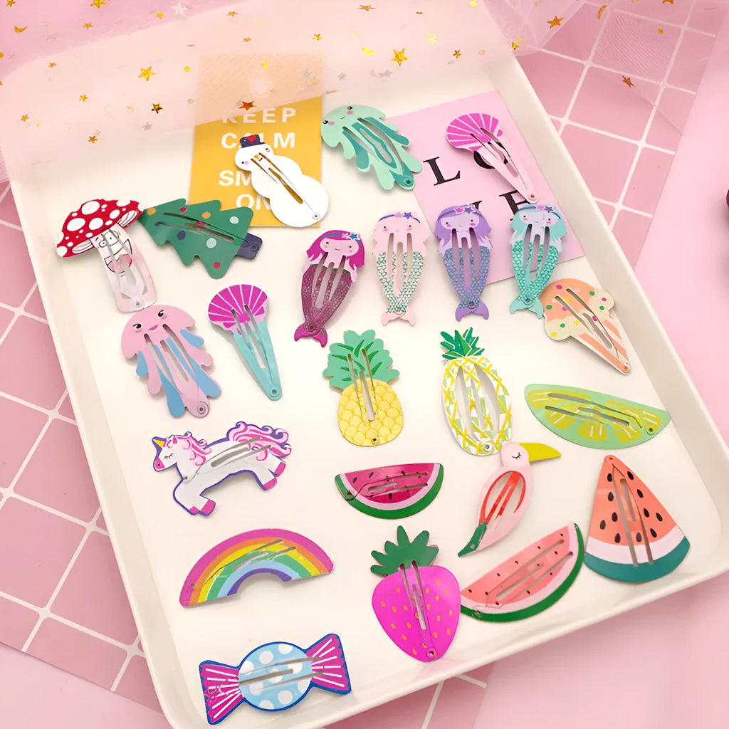 Children's metal hair barrette with colourful watermelon printed design and secure clasp