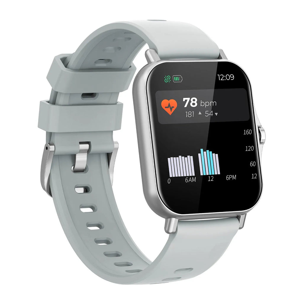 Blue Bluetooth smart watch with heart rate and blood pressure monitoring on a 1.75-inch screen.