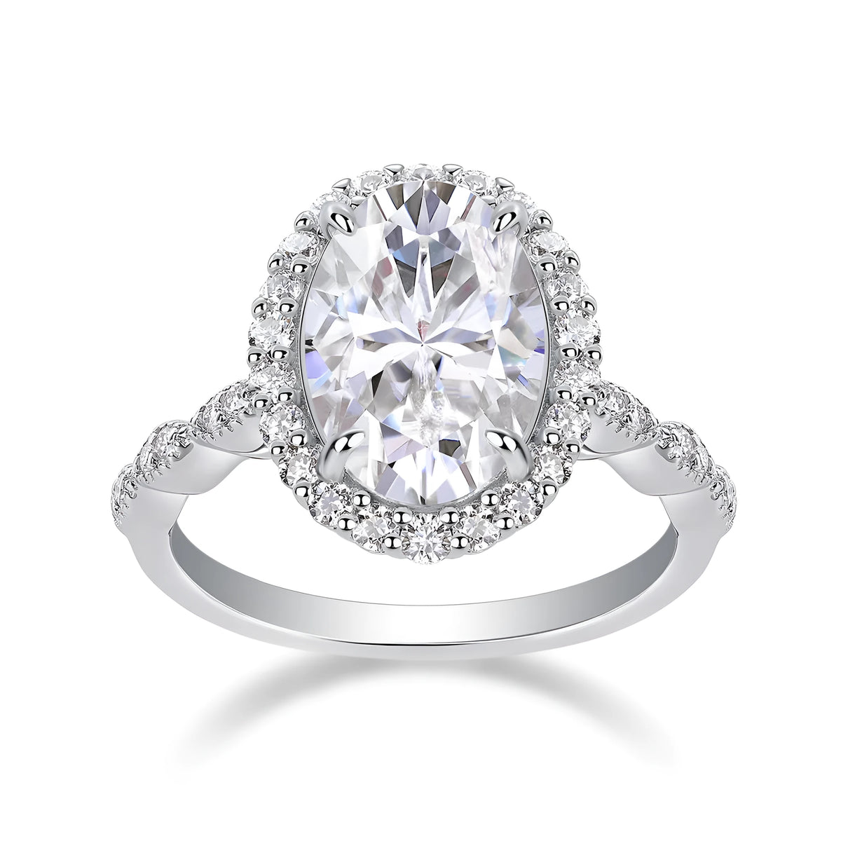 Egg-shaped moissanite wedding ring set in S925 silver with platinum plating, 8x12mm stone, sizes 5-9