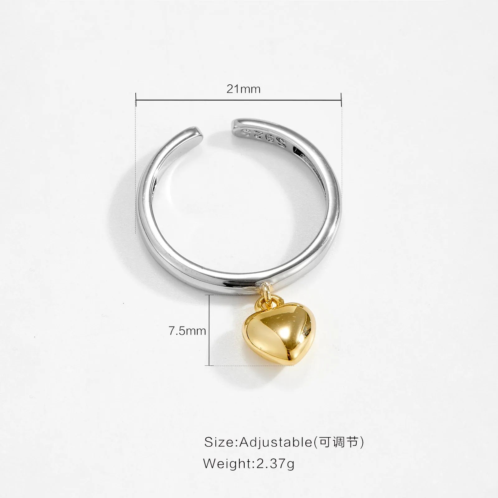 Adjustable copper heart-shaped ring for women, geometric style with round element, colour TTR143
