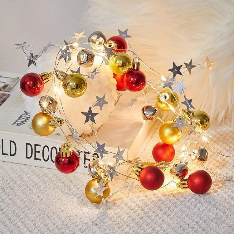 2m 20 LED Christmas string lights with bell and ball shapes, warm white battery operated indoor decoration