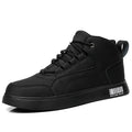 Men's white mid-top casual lace-up board shoes with a round toe and flat rubber sole.