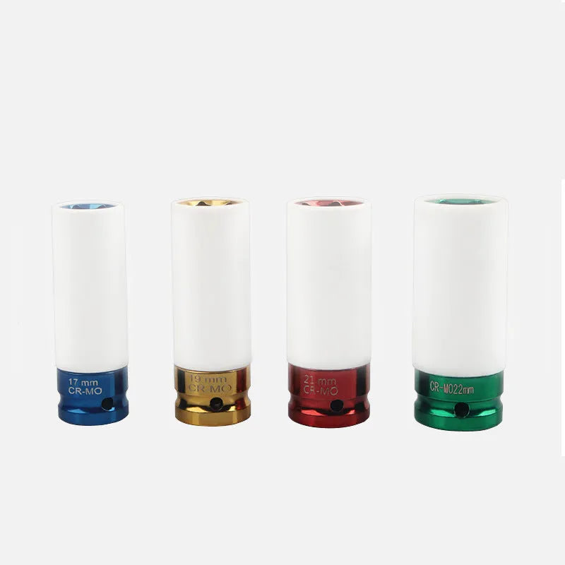 Single steel pneumatic impact wrench hexagon socket in 17mm, 19mm, 21mm or 22mm size.